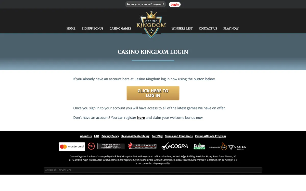 Casino Kingdom — Sign-up, captured from Spain