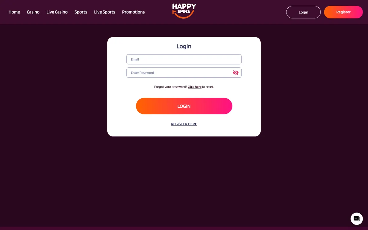 HappySpins Casino — Sign-up, captured from Belgium