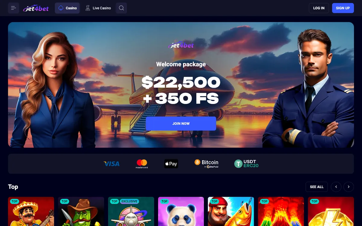 Jet4bet Casino — «Главная», снято из страны Австралия