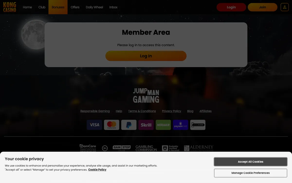Kong Casino UK — Promotions, captured from United Kingdom