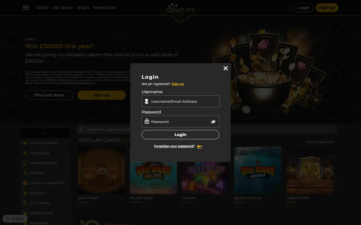 The Grand Ivy Casino — Sign-up, captured from United Kingdom