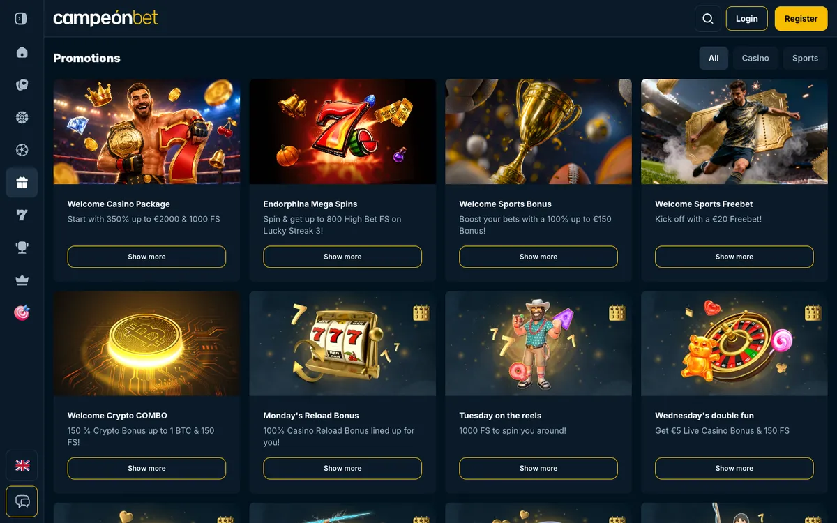Campeonbet Casino — Promotions, captured from Belgium