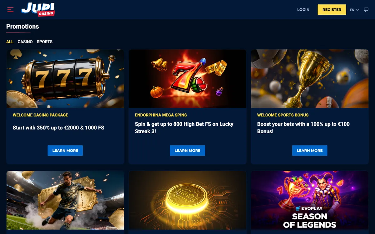 Jupi Casino — Promotions, captured from Portugal