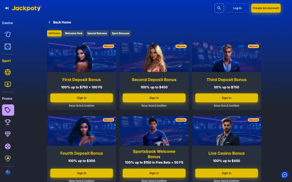 Jackpoty Casino — Promotions, captured from New Zealand