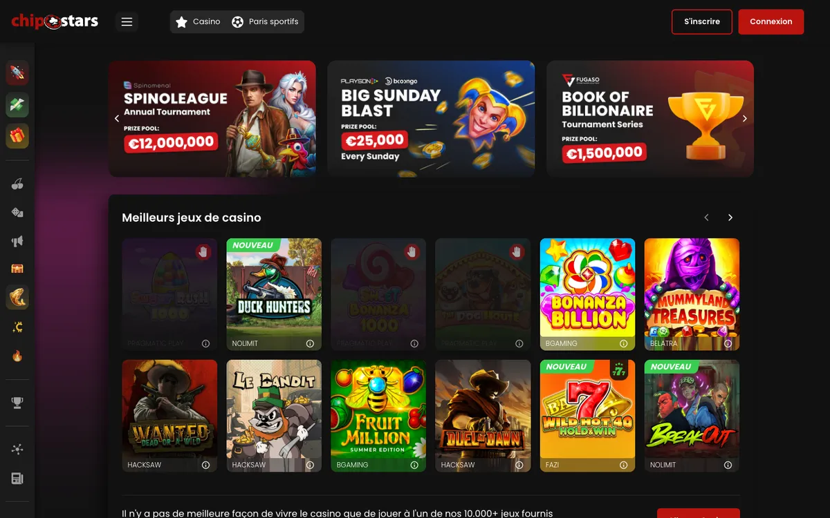 Chipstars Casino — «Главная», снято из страны Франция