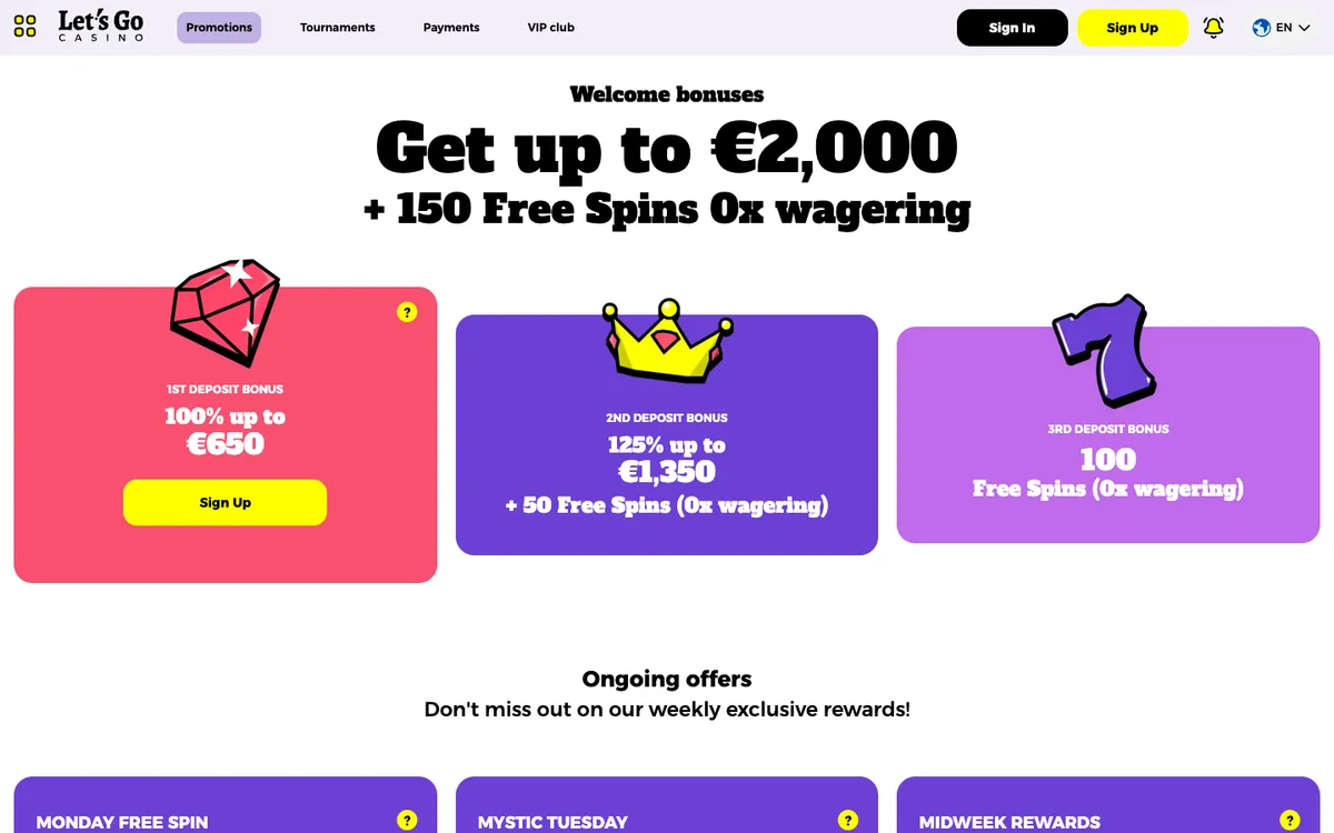 Let's Go Casino — Promotions, captured from Brazil