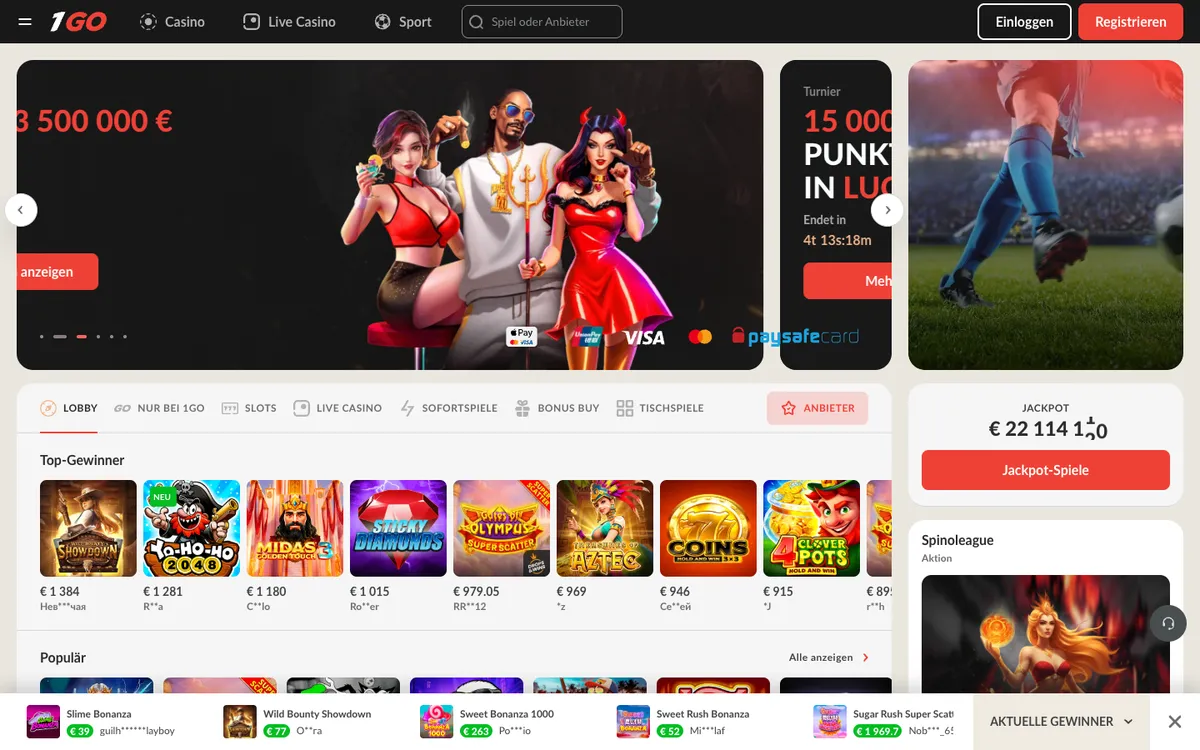 1Go Casino — Home page, captured from Austria