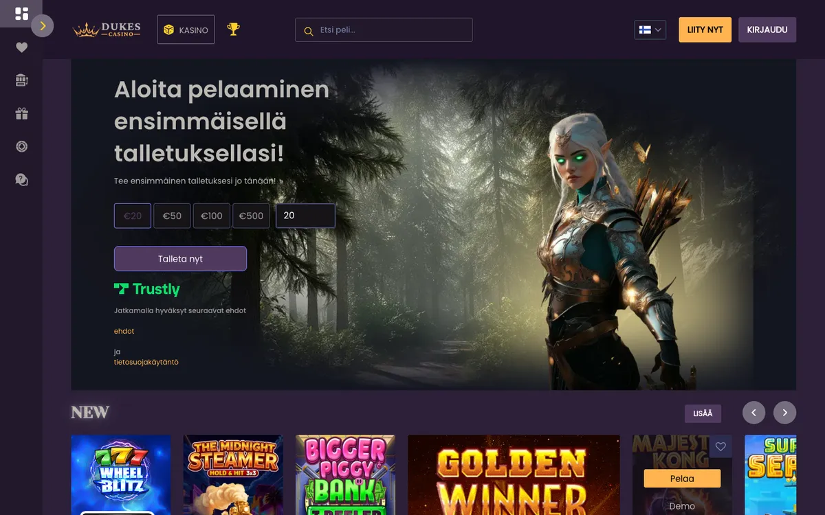 Dukes Casino — Home page, captured from Finland