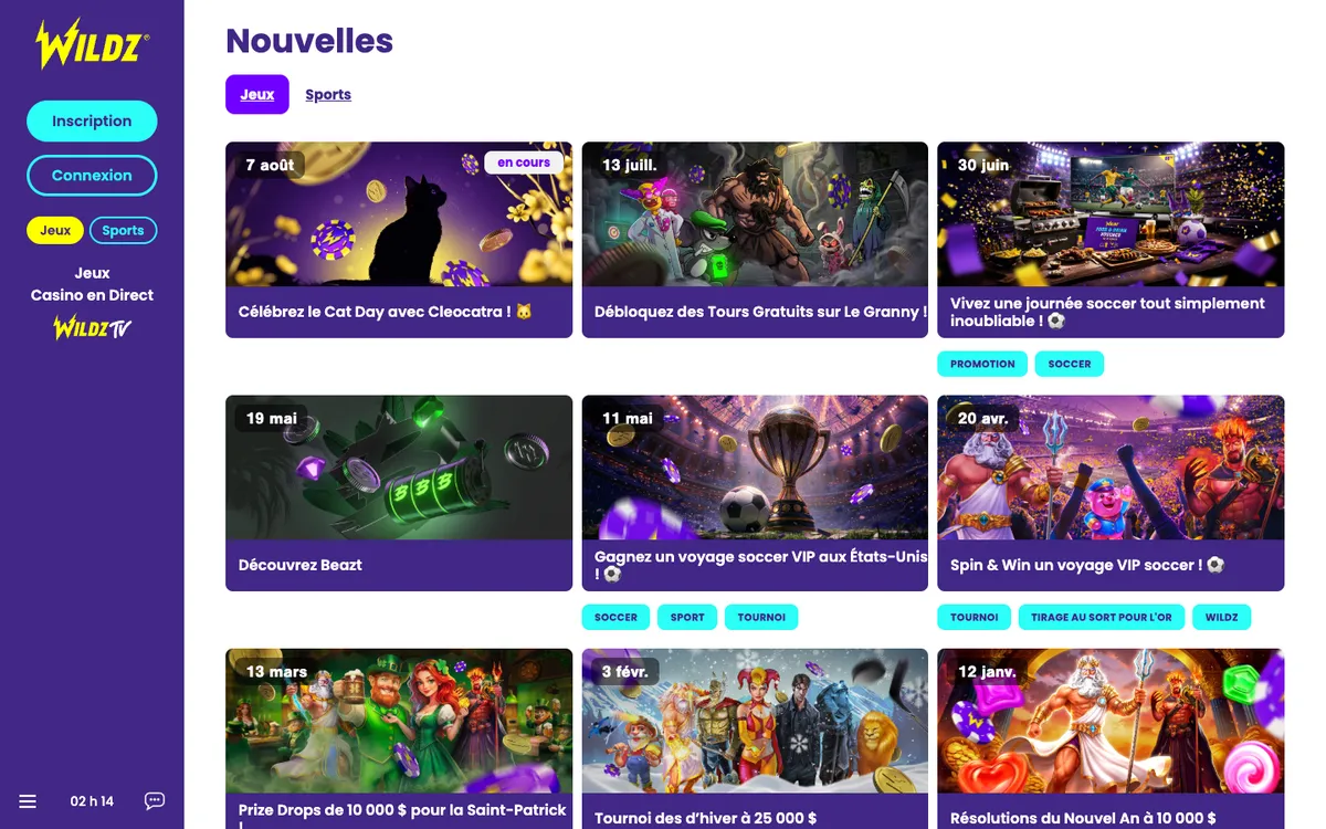 Wildz Casino — Promotions, captured from Canada