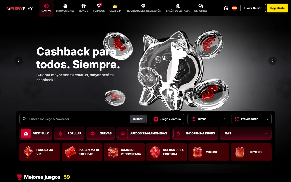 Fiery Play Casino — Home page, captured from Colombia