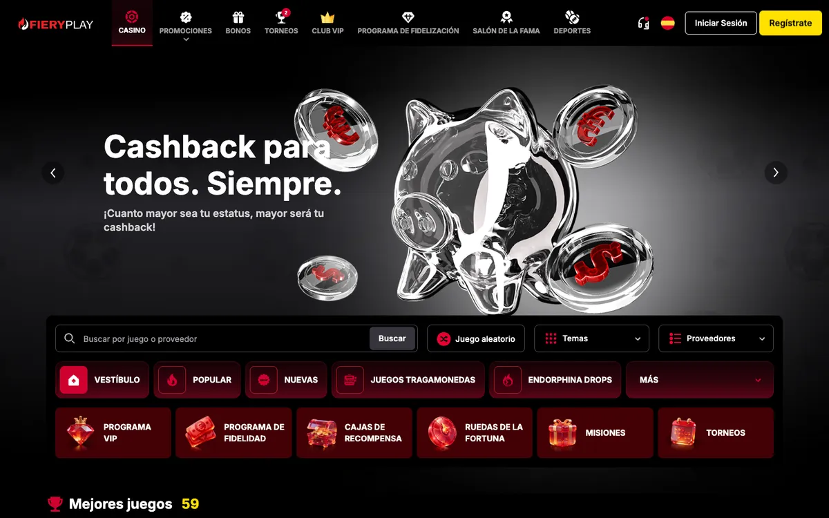 Fiery Play Casino — Home page, captured from Chile
