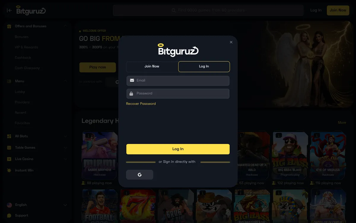 Bitguruz Casino — Sign-up, captured from Finland