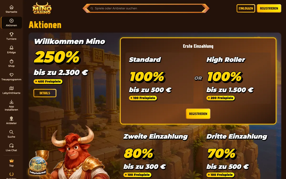 Mino Casino — Promotions, captured from Austria