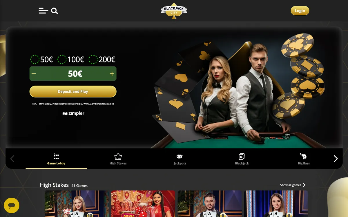 Blackjack City Casino — Home page, captured from Finland