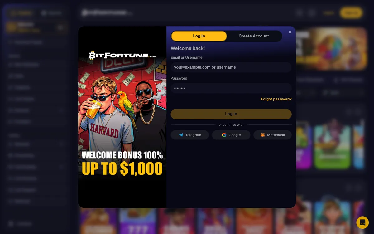 BitFortune Casino — Sign-up, captured from Spain