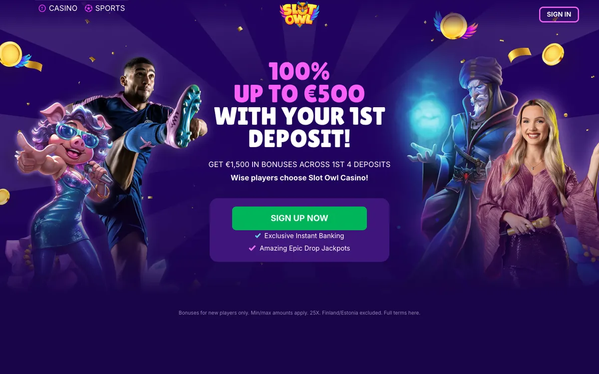Slot Owl Casino — Home page, captured from South Africa