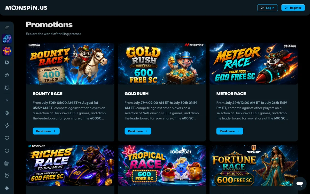 Moonspin Casino — Promotions, captured from United States