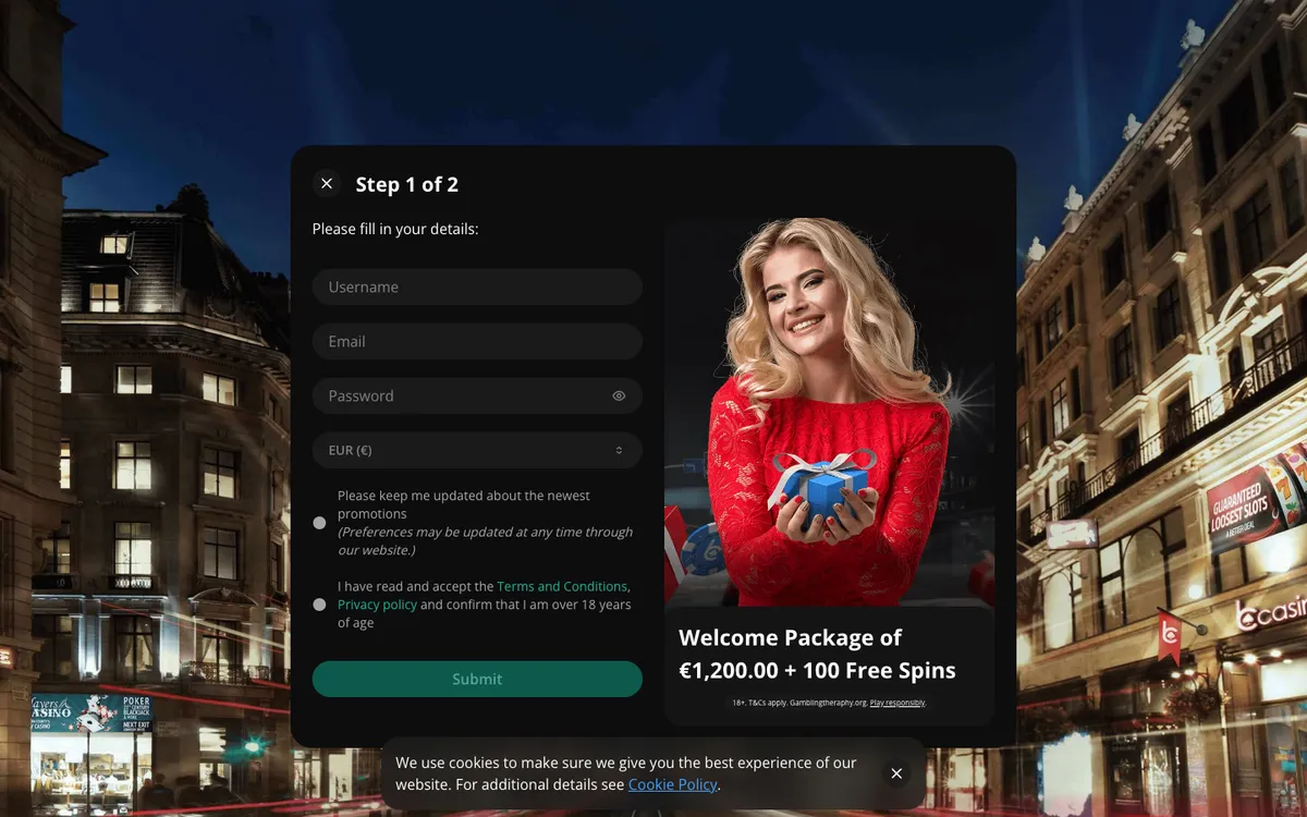 bCasino — Sign-up, captured from Finland