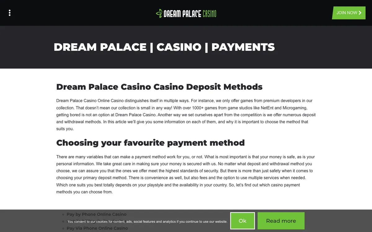 Dream Palace Casino — Payments, captured from Austria