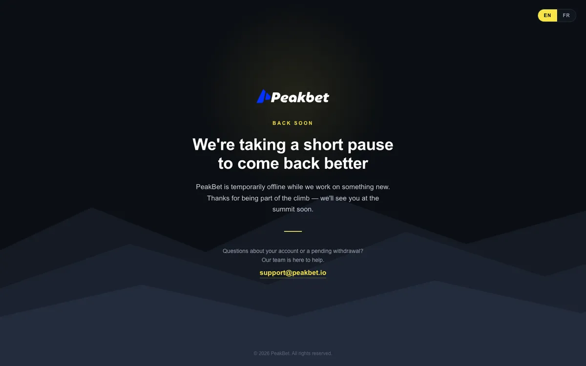 Peakbet Casino — Home page, captured from United States