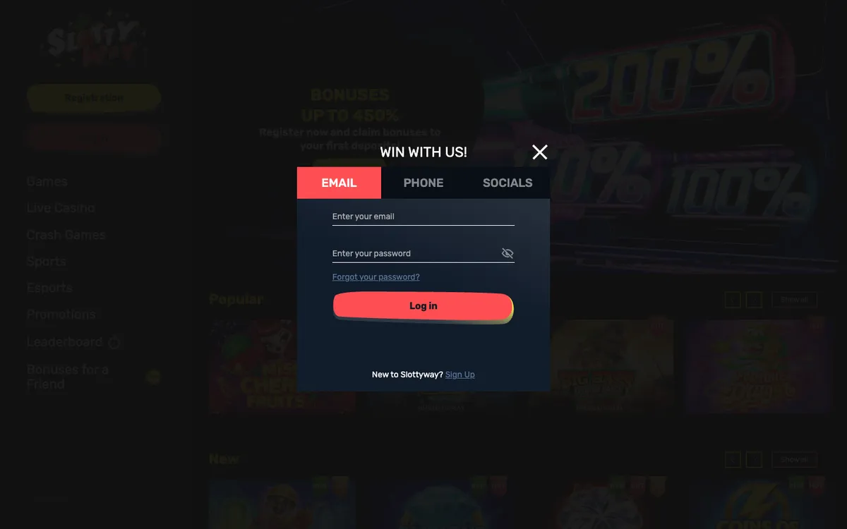 Slottyway Casino — «Регистрация», снято из страны Бразилия