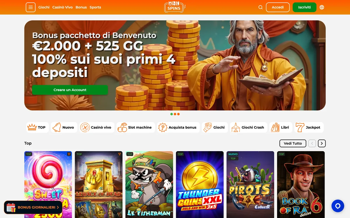 AllSpins Casino — «Главная», снято из страны Италия