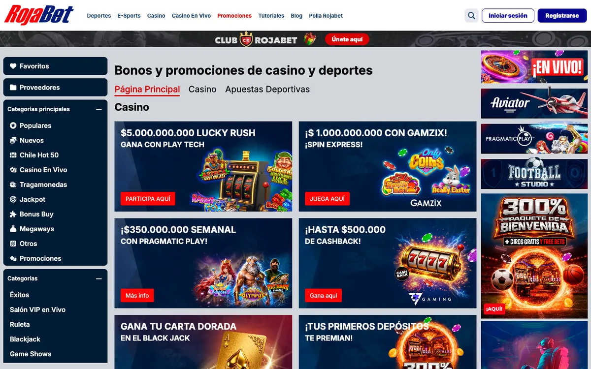 Rojabet Casino — «Акции», снято из страны Чили