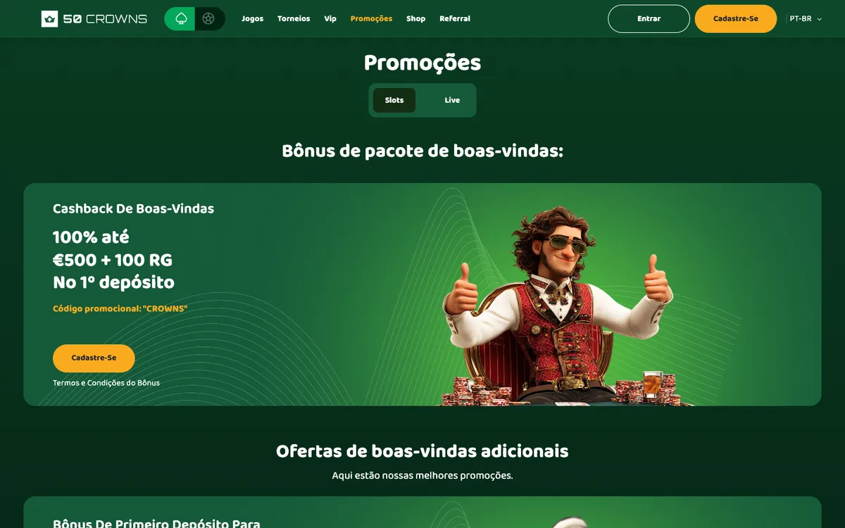 50 Crowns Casino — Promotions, captured from Brazil
