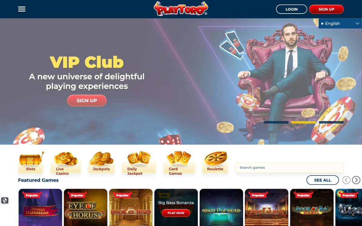 PlayToro Casino — «Главная», снято из страны Германия