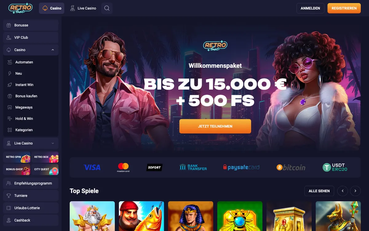 Retro Bet Casino — «Главная», снято из страны Австрия