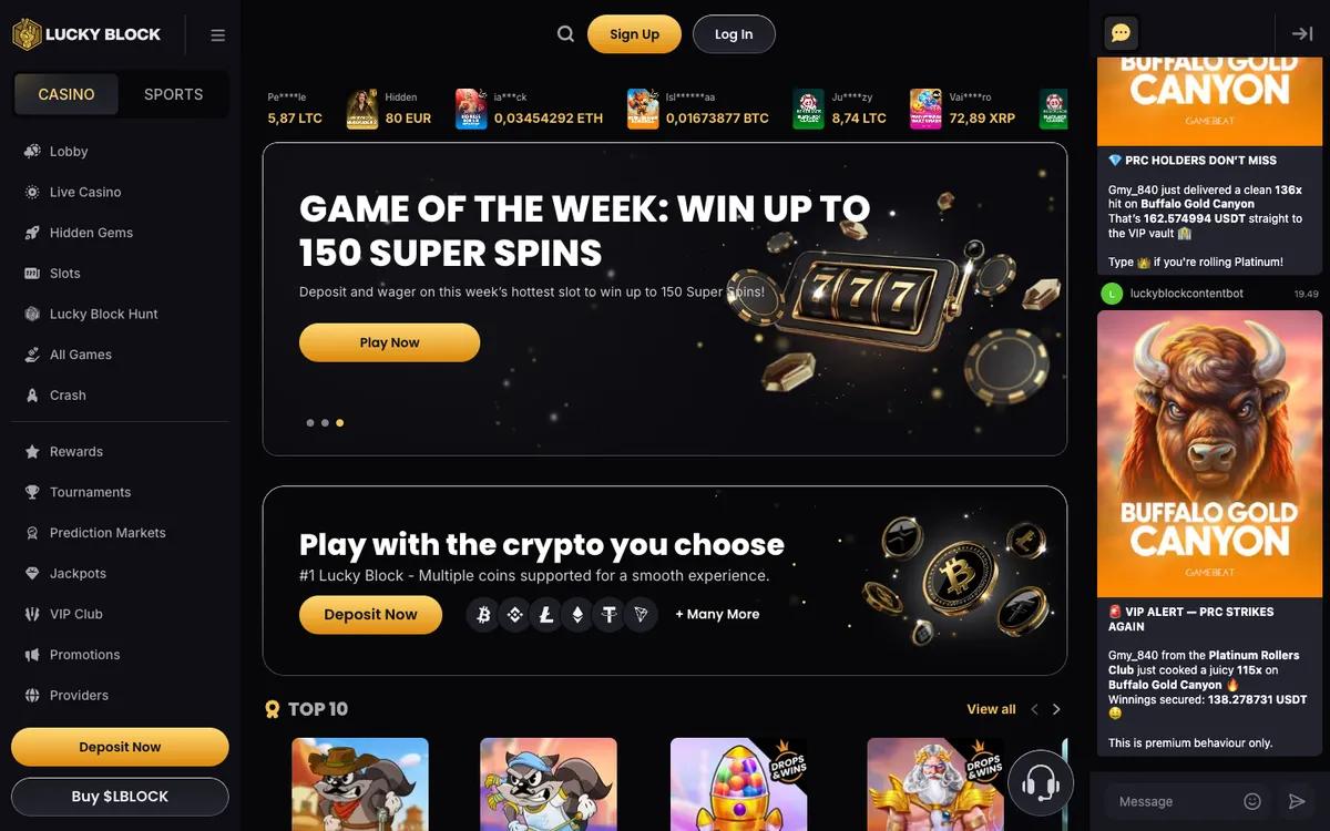 Lucky Block Casino — Home page, captured from Finland