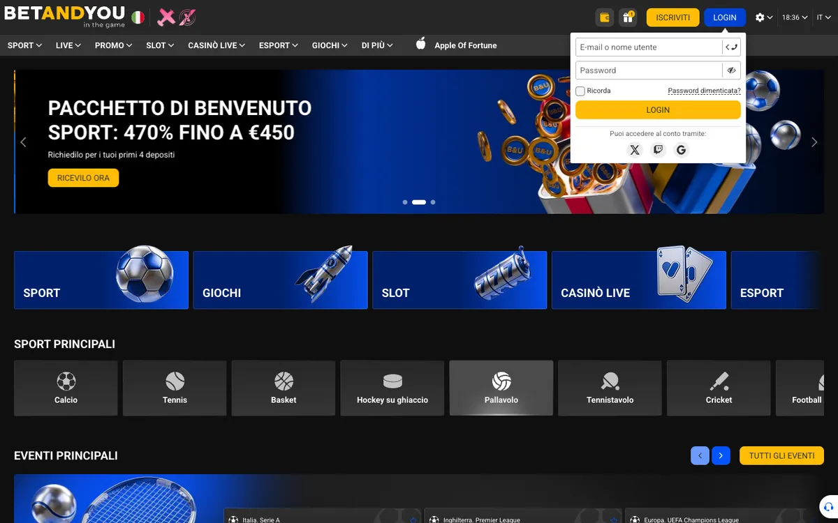 Betandyou Casino — Sign-up, captured from Italy