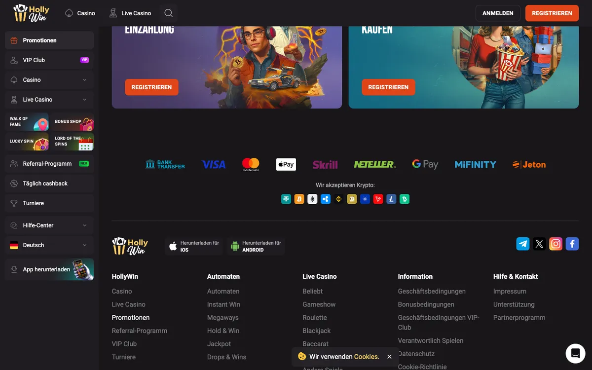 HollyWin Casino — Promotions, captured from Switzerland