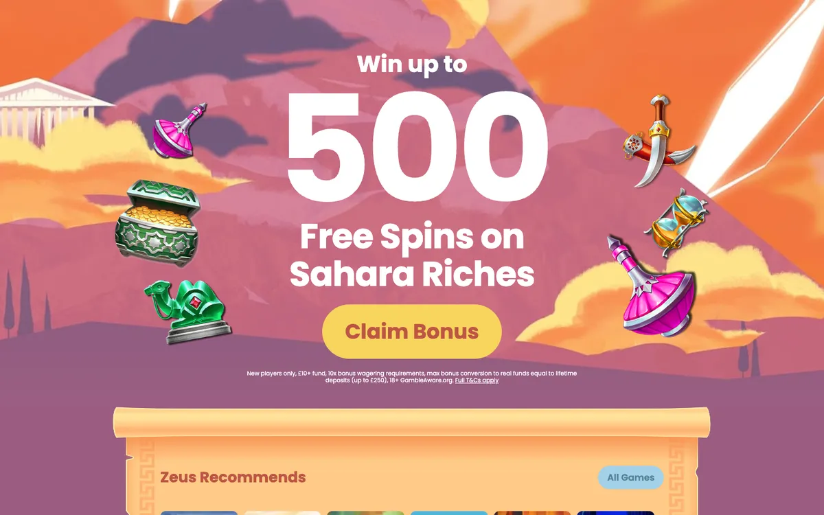 Zeus Bingo Casino — Home page, captured from United Kingdom