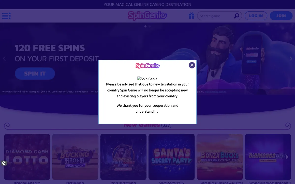 Spin Genie Casino — Sign-up, captured from Switzerland