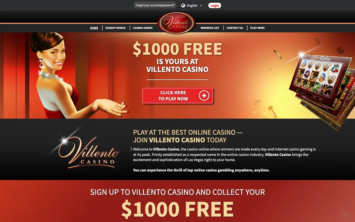 Villento Casino — Home page, captured from Austria
