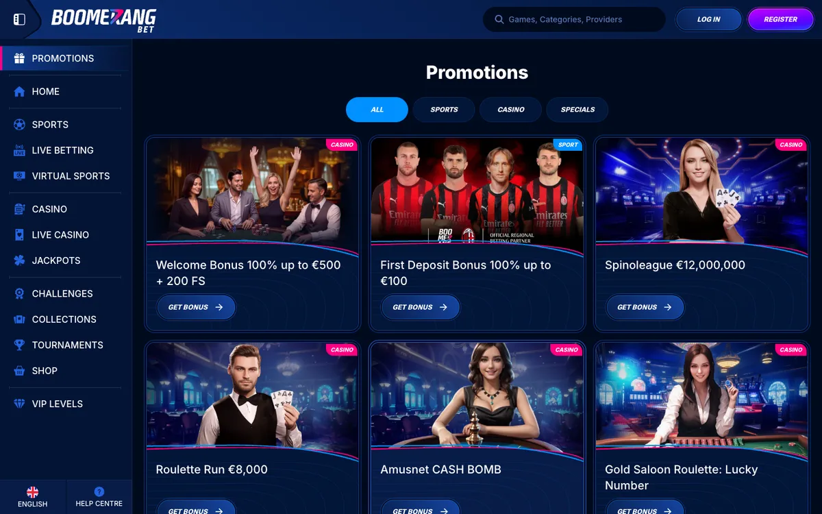 Boomerang-bet Casino — «Акции», снято из страны Нигерия