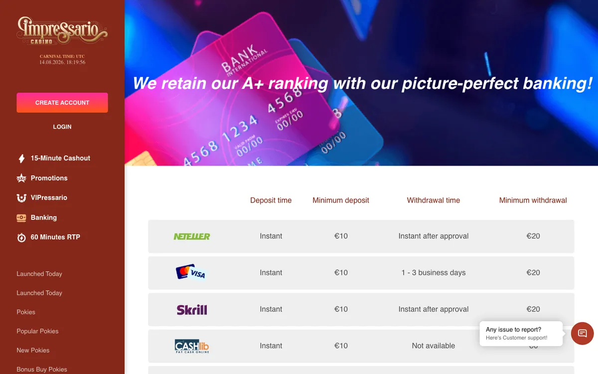 Impressario Casino — Payments, captured from Australia
