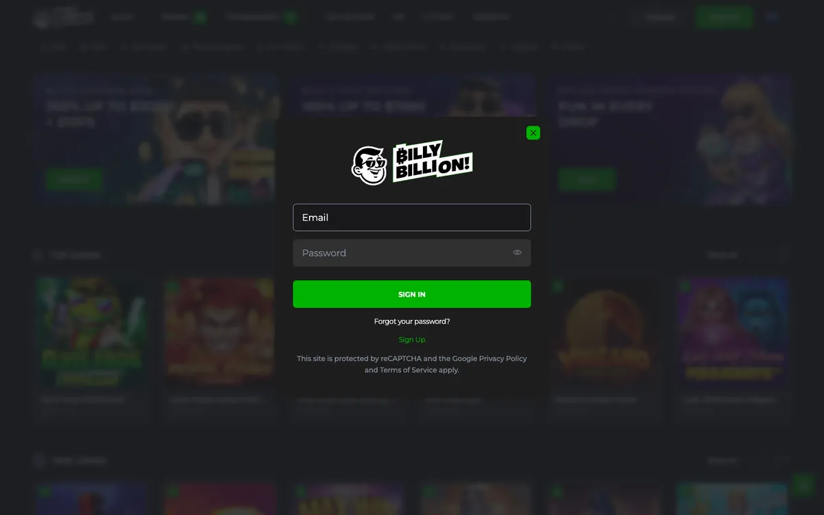 Billy Billion Casino — «Регистрация», снято из страны Новая Зеландия