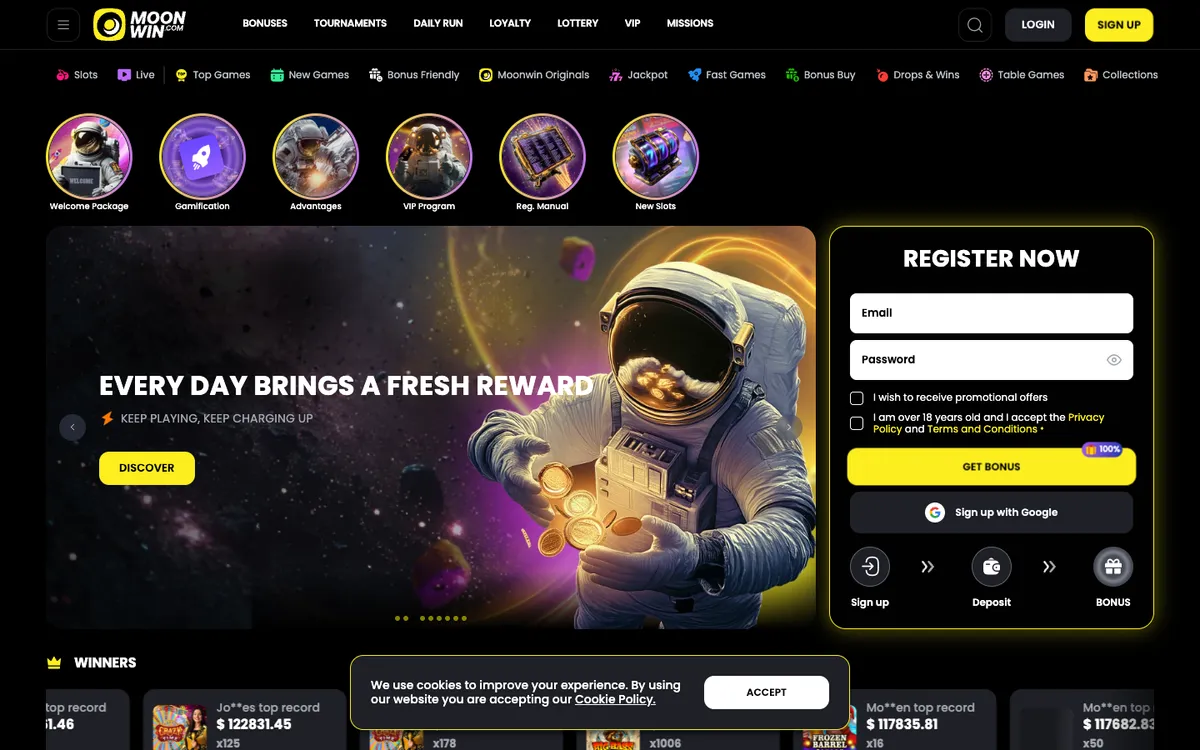 Moonwin Casino — Home page, captured from New Zealand