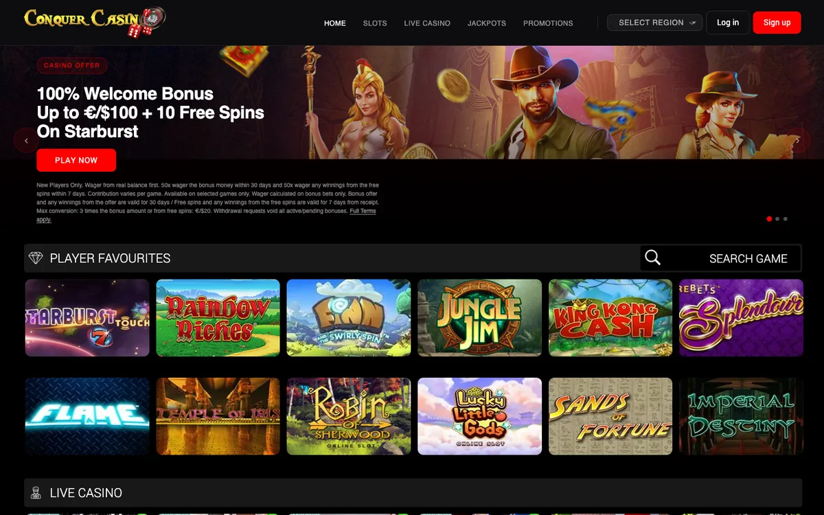 Conquer Casino — «Главная», снято из страны Канада