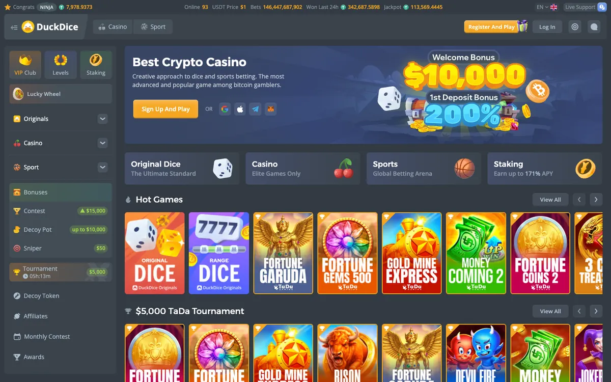 DuckDice Casino — Home page, captured from Argentina