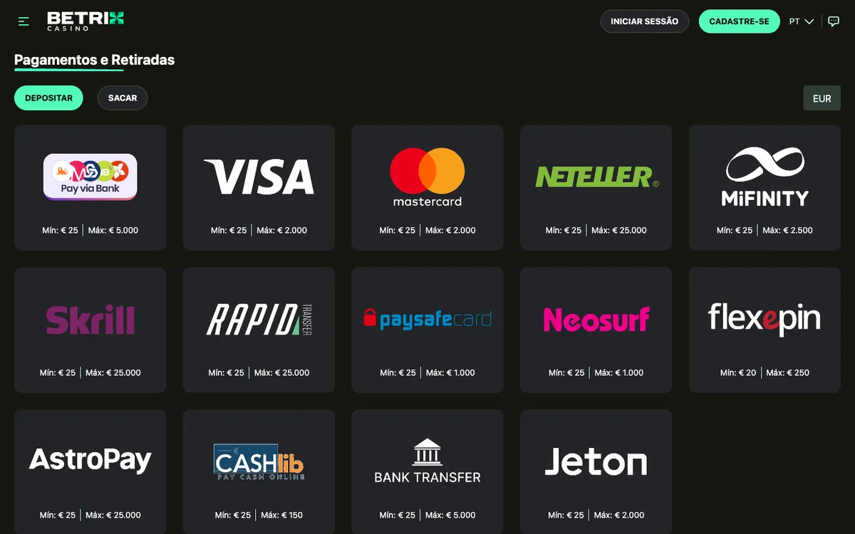 Betrix Casino — «Платежи», снято из страны Португалия