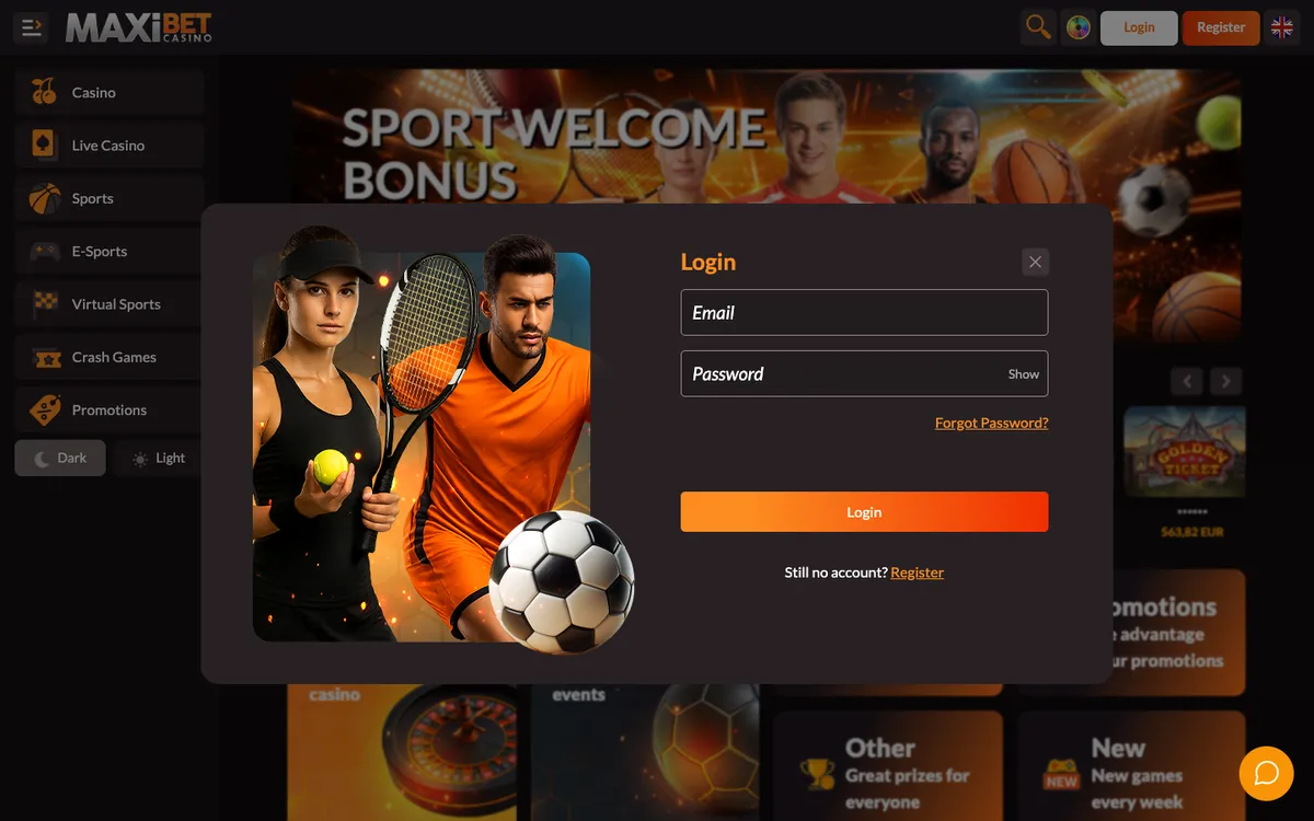 Maxibet Casino — «Регистрация», снято из страны Бельгия
