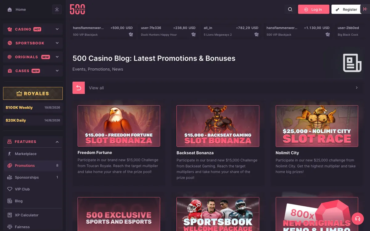 500 Casino — «Акции», снято из страны Колумбия