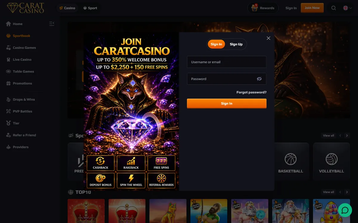 Carat Casino — Sign-up, captured from Norway