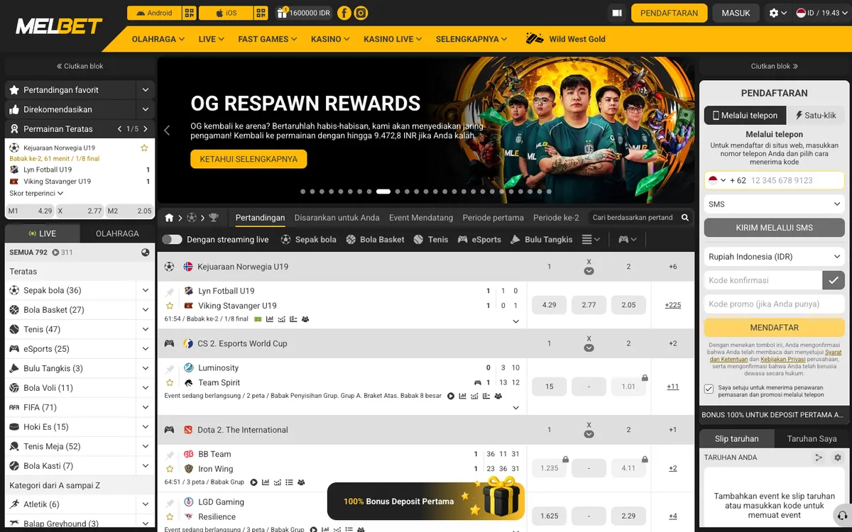 Melbet Casino — Home page, captured from Indonesia