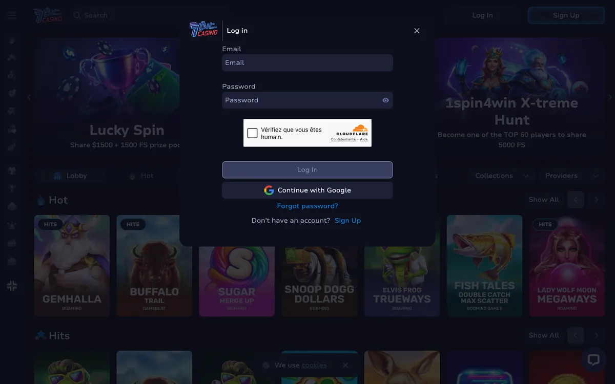 7BitCasino — «Регистрация», снято из страны Франция
