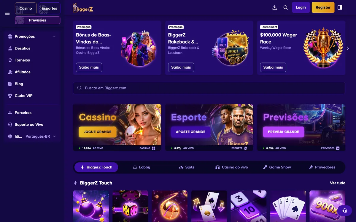 BiggerZ Casino — Home page, captured from Portugal