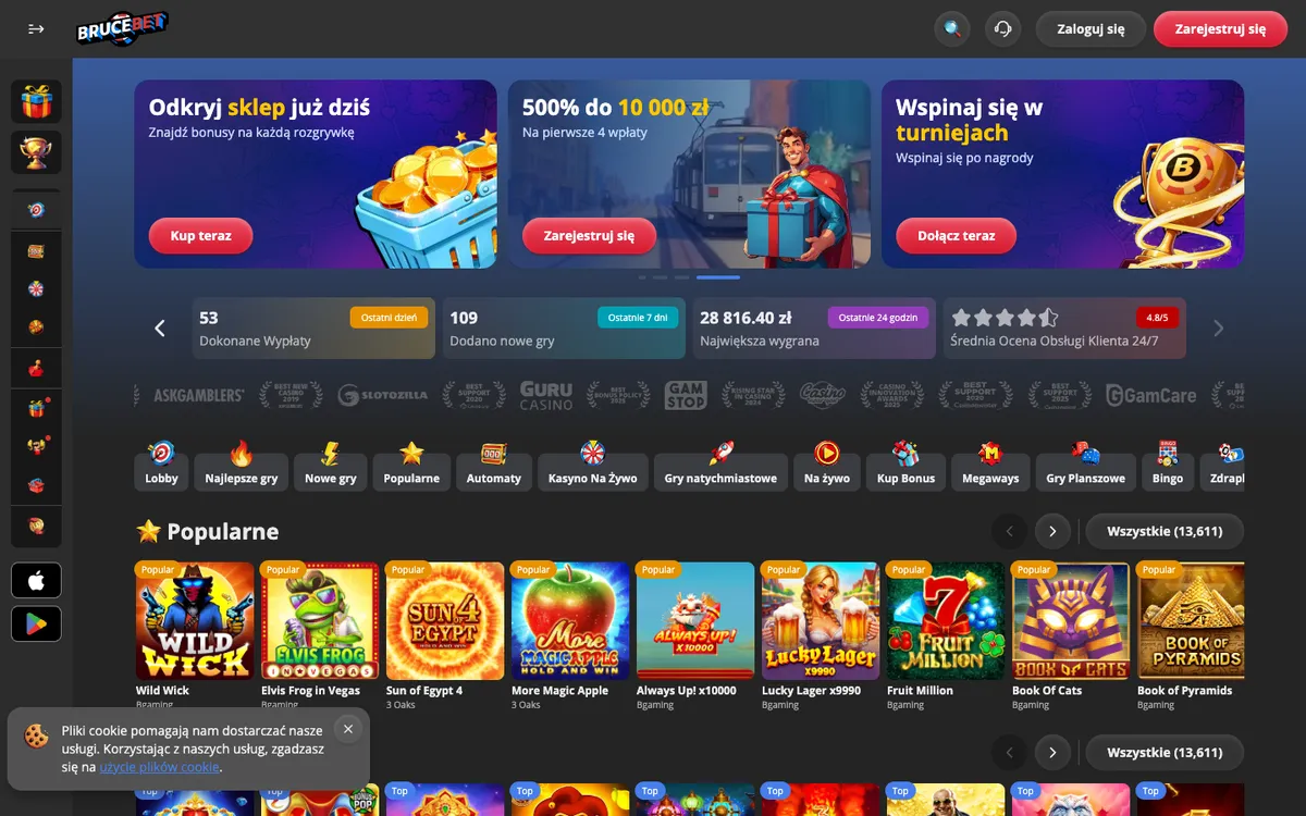 BruceBet Casino — Home page, captured from Poland